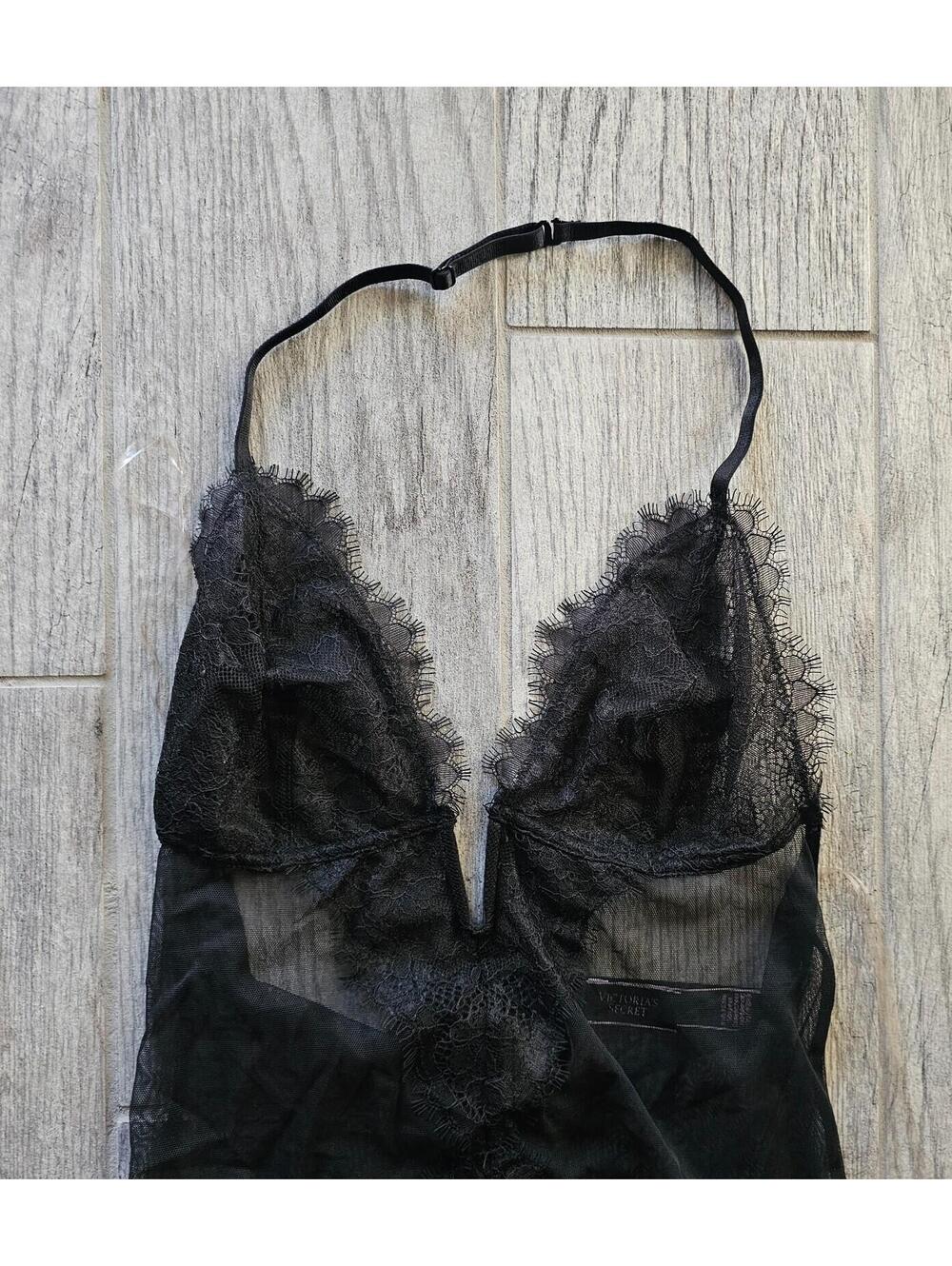 New Women's Victoria's Secret Bodysuit Lingerie Lace Black Halter Thong Medium - Picture 8 of 13